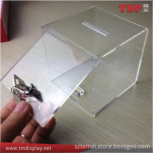 2016 new wholesale clear money/suggestion/charity acrylic donation box with key lock